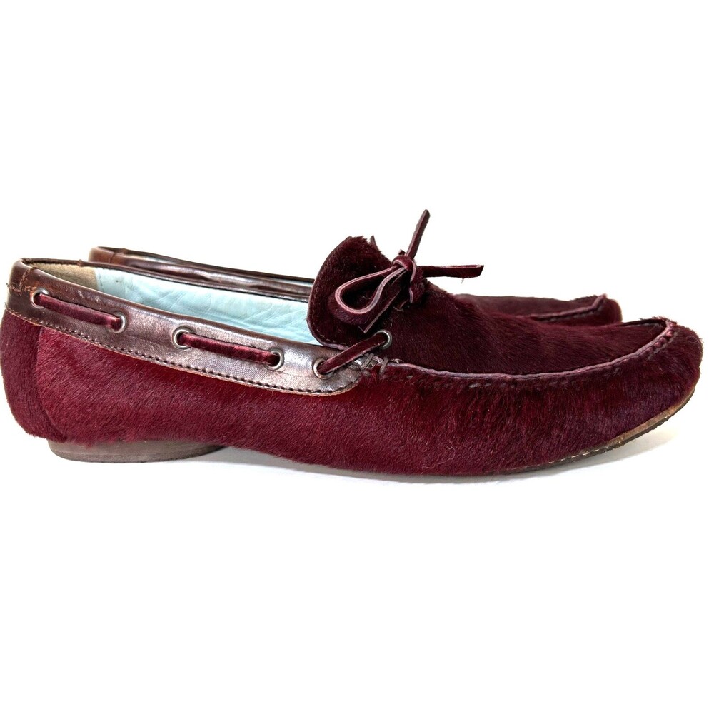 Lambertson Truex Burgundy Calf Hair Butter Soft Loafers Shoes Women 9.5 ITALY